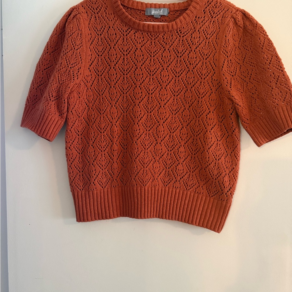 Meadow Rue Orange Eyelet Knit Short-Sleeve Sweater